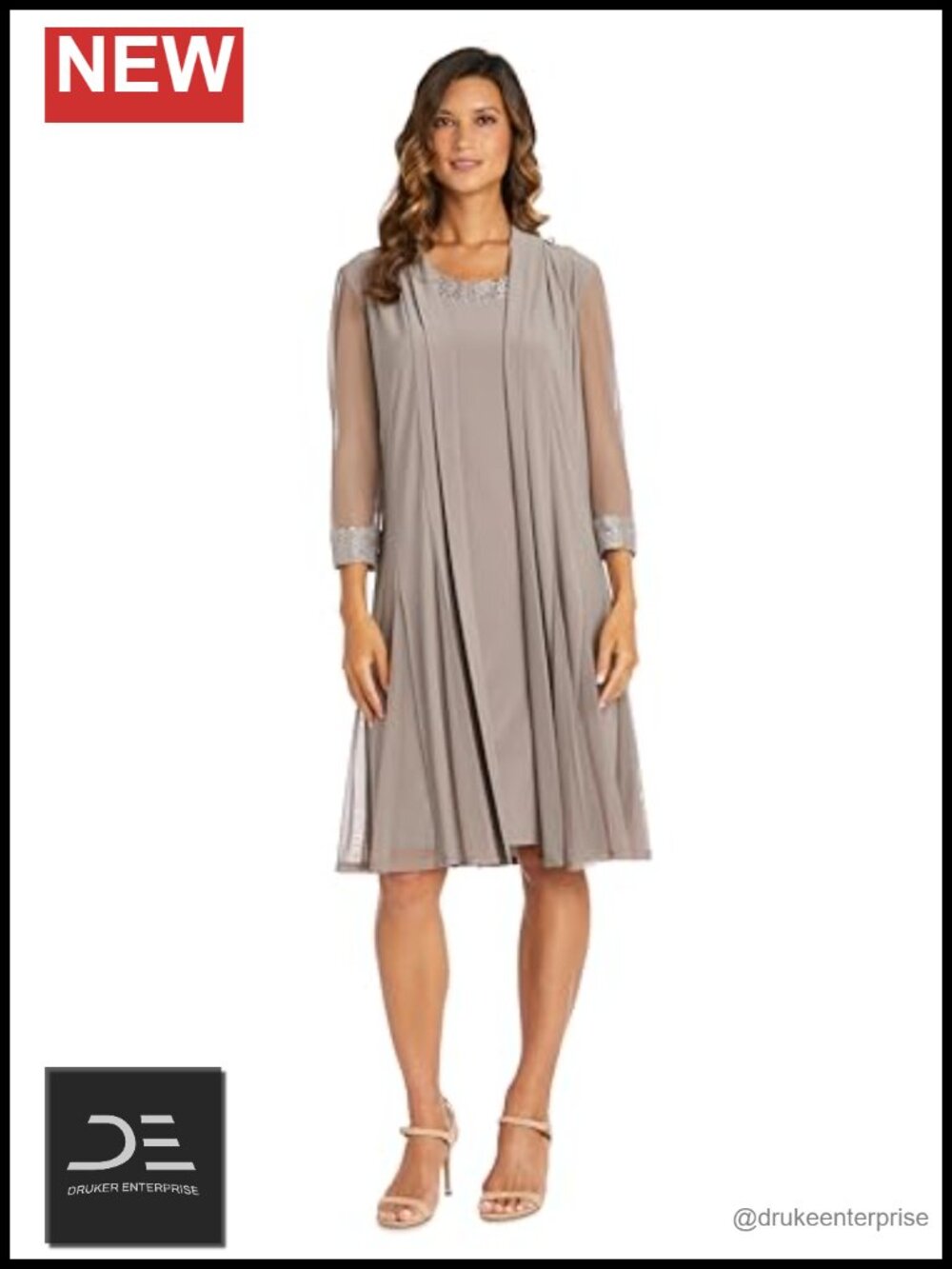 Beaded Mesh Duster Two-Piece Cocktail Set Size Plus